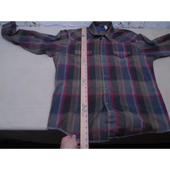VTG Wrangler Shirt Mens XL Red Pearl Snap X-Long Tails Cowboy Western USA Made - Picture 6 of 9